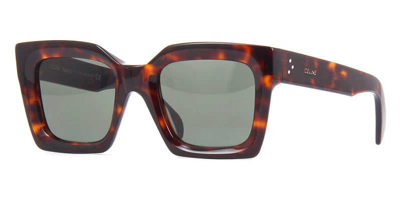 CELINE CL40130I 52N Dark Havana Square Sunglasses With Green