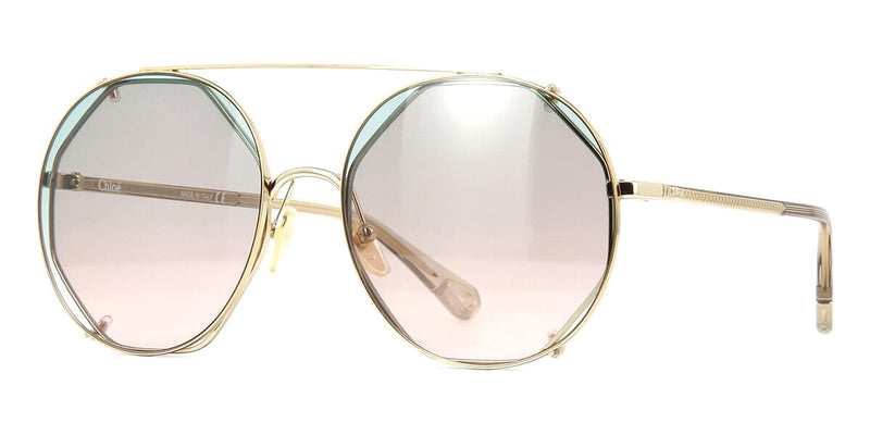 New Chloé CH0041S Gold Pink Lens Round Pilot Sunglasses 57mm Chloe Demi CH0041S 001 Gold Interchangeable Clip-On  main image 3