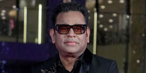 Indian music composer and singer A.R. Rahman was seen wearing striped blue and gold Balmain B - VI BPS-128C sunglasses with brown lenses at the Nita Mukesh Ambani Cultural Centre 3rd Anniversary in Mumbai, April 2026.