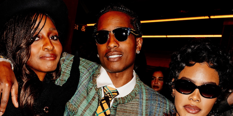 ASAP Rocky was seen wearing Ray-Ban Mega Clubmaster RB 0316S 6826/J5 from his Blacked Out Collection at the CHANEL Metiers D'Art 2026 fashion show in New York City