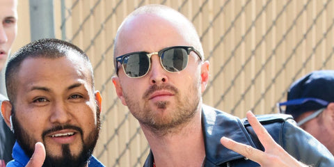 Breaking Bad actor Aaron Paul was seen wearing the iconic Ray-Ban Clubmaster 3016 W0365 Black half-rim sunglasses outside 'Jimmy Kimmel Live!' studio in Los Angeles, California, October 2019