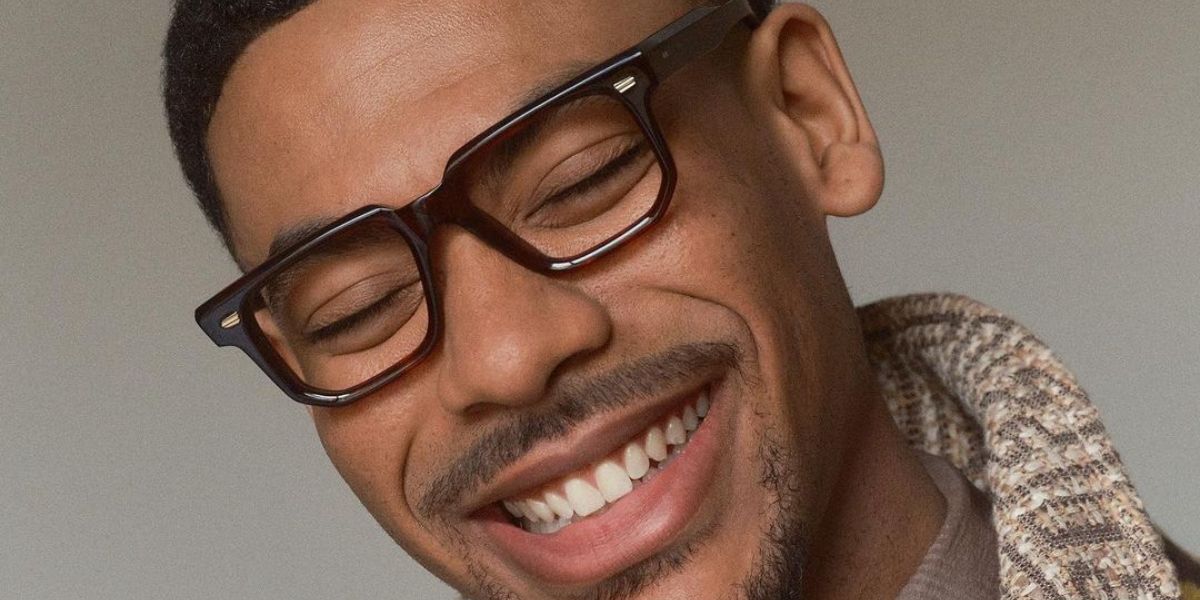 Aaron Pierre was seen wearing dark havana Cutler and Gross 1410 02 Dark Turtle optical glasses in the cover story of Man About Town, Spring/Summer 2024 issue