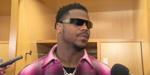 American football player Abdul Carter of New York Giants was seen wearing black Balenciaga BB0041S 001 shield sunglasses in September 2025.