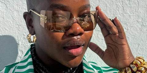 Content creator Achieng Agutu was seen wearing Miu Miu Rimless Runway MU 54YS ZVN20F sunglasses in her Instagram post, June 2024. Shop online now on Pretavoir