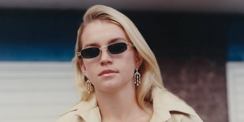 Footballer Alessia Russo of Arsenal Women's F.C. was seen wearing gold and silver Bottega Veneta BV1381S 001 rectangular sunglasses in a British GQ feature, June 2025.