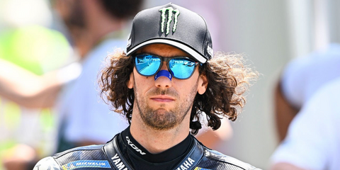 Spanish motorcycle racer Alex Rins was seen wearing transparent grey Oakley Frogskins S OO9508 05 Prizm Polarised sunglasses at the MotoGP of the Netherlands 2026.