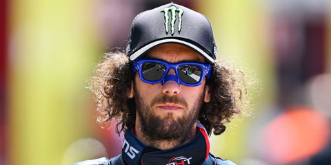 Spanish motorcycle racer Alex Rins was seen wearing blue Ray-Ban Wayfarer Puffer RB 4940 6833/87 sunglasses at the MotoGP of Italy 2026.