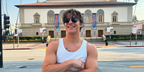 Canadian singer Alex Sampson was seen wearing black rubber Ray-Ban RB 3588 9014/80 sunglasses with blue lenses in his Facebook post