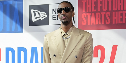 Alexandre Sarr is seen wearing Versace 4425U GB1/87 sunglasses to the 2024 NBA Draft