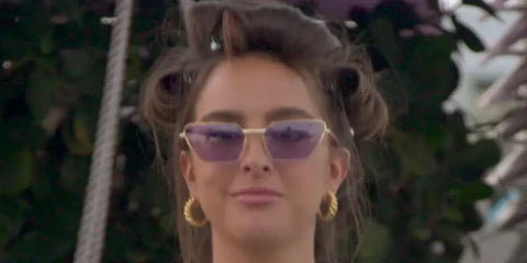 Reality TV personality Alexia Umansky, daughter of Kyle Richards and Mauricio Umansky, was seen wearing gold Gucci GG0538S 006 sunglasses with purple lenses in Buying Beverly Hills.