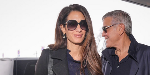 Celebrity and humanitarian lawyer Amal Clooney was seen wearing transparent dark grey Chloe CH0286S 001 butterfly-shaped sunglasses in Milan, February 2026.