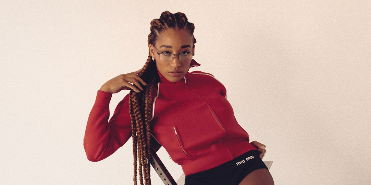 Amandla Stenberg was seen wearing Mykita No1 Gerhard 557 rectangular glasses in an editorial page of GQ Hype, June 2024