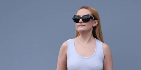 Amelia Dimoldenberg was seen wearing black Balenciaga BB0353S 001 butterfly sunglasses at the Balenciaga Spring/Summer 2025 fashion show during Paris Fashion Week.