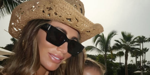 Television personality Amy Childs was seen wearing black Saint Laurent SL 572 001 sunglasses in her Instagram post, August 2025. Shop online now on Pretavoir