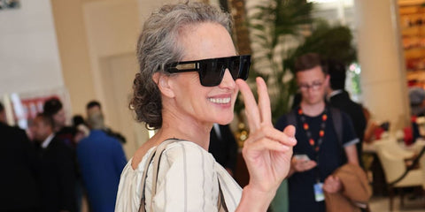 Andie MacDowell was seen wearing Saint Laurent SL 628 001 square sunglasses during the 2023 Cannes Film Festival