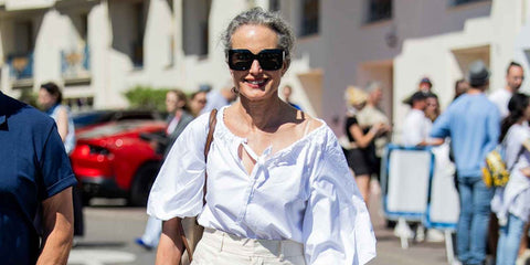 Andie MacDowell was seen wearing Versace 4405 GB1/87 sunglasses in Cannes, May 2024