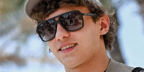 Andrea Kimi Antonelli of Italy was seen wearing matte black Police x Mercedes AMG Petronas SPLR50 0U28 aviator square sunglasses at the F1 Grand Prix of Bahrain 2025