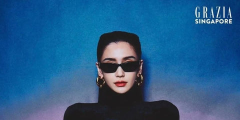 Angelababy wears Balenciaga BB0366S 001 sunglasses in an editorial page of Grazia Singapore