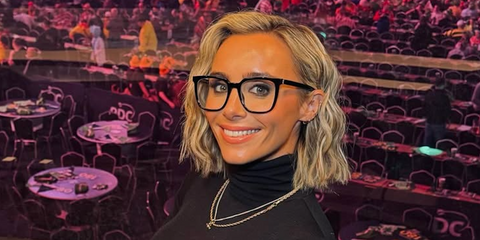 Broadcaster and journalist Anna Woolhouse was seen wearing black Saint Laurent SL M146 Opt 001 optical glasses in her Instagram post, December 2025.