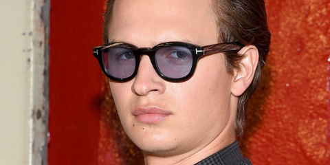 Ansel Elgort wears Tom Ford Private Collection TF1046-P 63V sunglasses at the brand's Spring/Summer 2020 presentation during New York Fashion Week