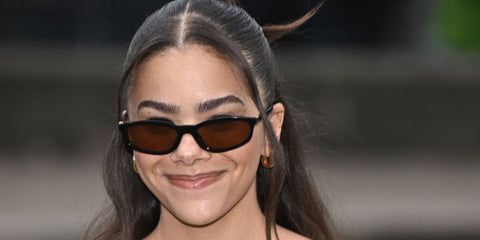 Actress Antonia Gentry was seen wearing black Miu Miu MU A06S 16K10I sunglasses with brown lenses at the Miu Miu Fall/Winter 2025 fashion show during Paris Fashion Week.