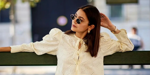 Bollywood actress Anushka Sharma was seen wearing gold Ray-Ban Oval RB 3547 001/31 sunglasses in a social media post