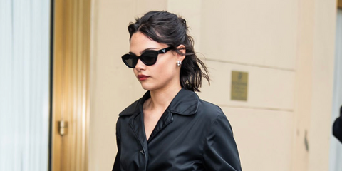 Ariana Greenblatt was seen wearing black Prada PR A02S 16K08Z sunglasses in New York City, October 2025. Shop online now on Pretavoir