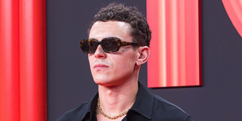 Spanish actor Aron Piper was seen wearing tortoiseshell Loewe Slim LW40158I 52N sunglasses at the Netflix Spain 10th Anniversary Party in Madrid, June 2025.