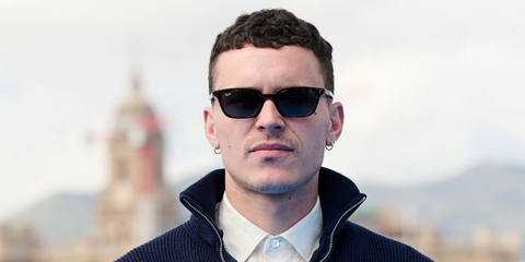 Spanish actor Aron Piper was seen wearing dark tortoiseshell Ray-Ban Zaya RB 4456 1359/87 sunglasses with grey lenses at the Malaga Film Festival 2026.