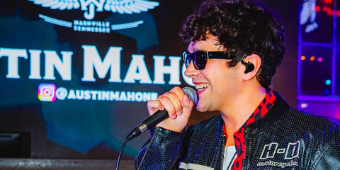 Austin Mahone was seen wearing black Oliver Peoples Kasdan OV5514SU 1492/R5 sunglasses during 'Whiskey Jam' performance in Nashville, Texas, in August 2024