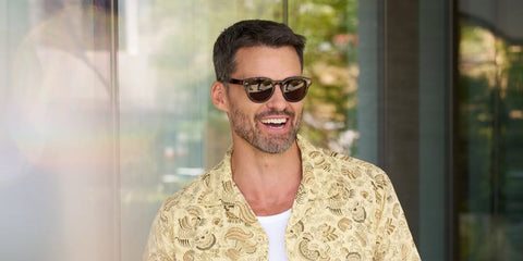 Austin Nichols was seen wearing tortoiseshell Oliver Peoples Cary Grant Sun OV5413SU 1801/53 round sunglasses with brown lenses in a Gio Journal feature, June 2025, photographed by John Russo.