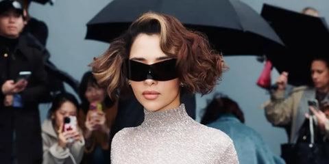 Yemeni-Emirati singer Balqees Ahmed Fathi was seen wearing black Balenciaga BB0299S 001 Panther Mask sunglasses at the Balenciaga Spring/Summer 2025 fashion show during Paris Fashion Week.