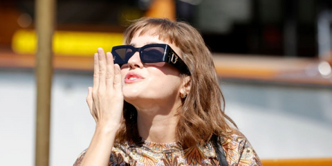 Beatrice Vendramin is seen wearing Dsquared2 D2 0109/S 807 sunglasses while arriving at Venice Film Festival