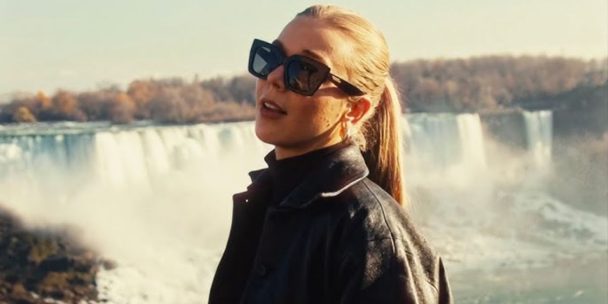 Becky Hill was seen wearing black Bottega Veneta BV1212S 001 square sunglasses in her music video Swim