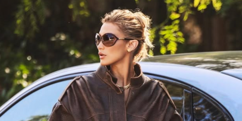Bella Hadid was seen wearing tortoiseshell Tom Ford Melody TF1090 53E sunglasses with brown gradient lenses in West Hollywood, November 2025.