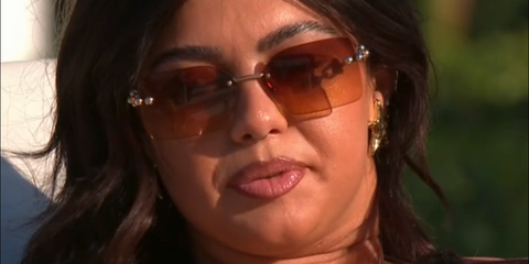 Television personality Belle Hassan was seen wearing silver Tiffany & Co TF3088 6189/78 rimless sunglasses with brown gradient lenses in Love Island All Stars 2026.