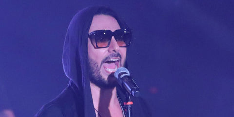 Chilean-Canadian singer Beto Cuevas was seen wearing black Tom Ford Sabrina-02 TF764 01B square sunglasses during a concert in Mexico City, March 2022.