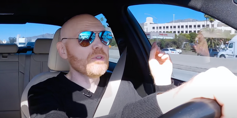 Stand-up comedian and actor Bill Burr was seen wearing black Ray-Ban Aviator Large Metal RB 3025 002/4O sunglasses with blue mirror lenses in his YouTube channel. Shop online now on Pretavoir