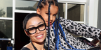 Blac Chyna, pictured with daughter Dream Kardashian, was seen wearing black Bottega Veneta BV1190O 007 optical glasses