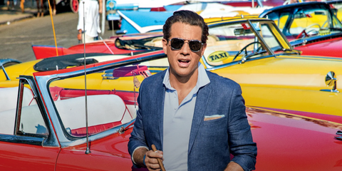 Bobby Cannavale was seen wearing Randolph Aviator Bright Chrome AF075 sunglasses in an editorial page of GQ Magazine, shot in Cuba in 2015