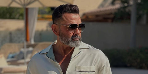 Bollywood actor Bobby Deol was seen wearing Dita Decade Two DRX 2082 A 18k Gold 20th Anniversary Limited Edition sunglasses in Dubai, shared on Instagram