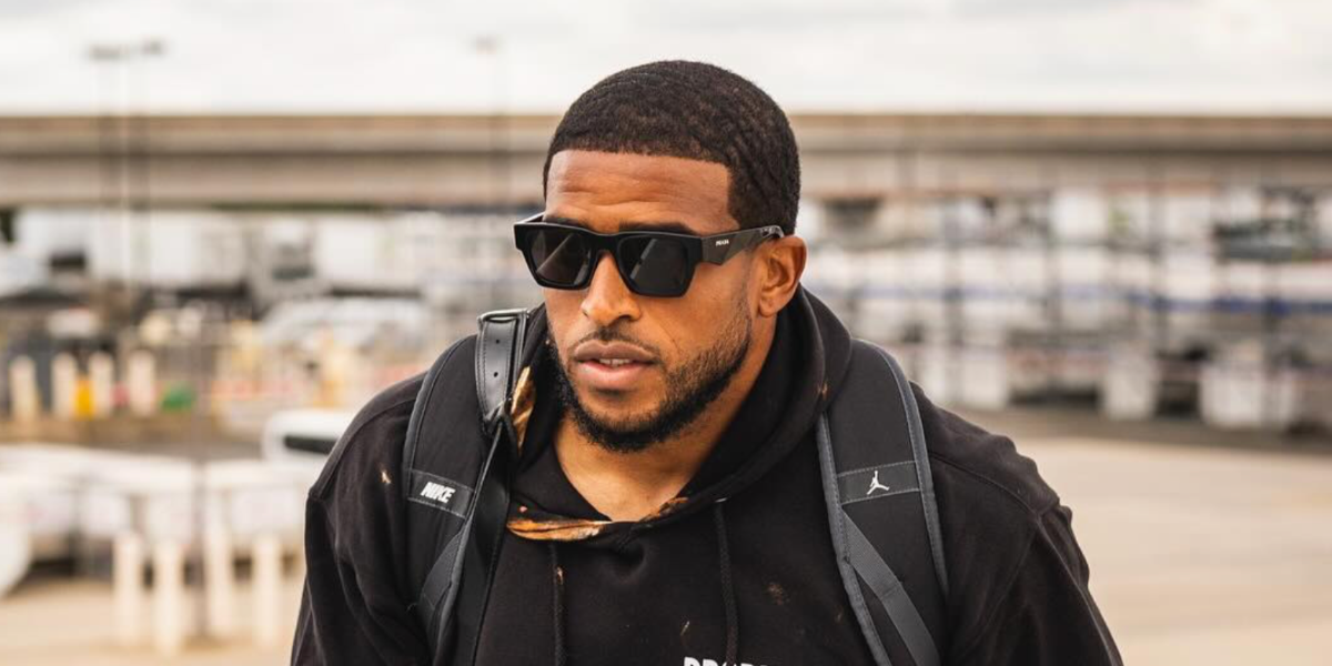 American football player Bobby Wagner of Washington Commanders was seen wearing black Prada PR A06S 16K08Z square sunglasses in his Instagram post, November 2024.