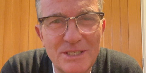 Television host Bradley Walsh was seen wearing striped grey Ray-Ban Clubmaster Optical RB 5154 5750 glasses in his Instagram reel, March 2025.