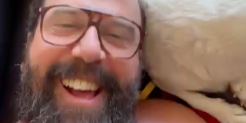 Actor and comedian Brett Gelman was seen wearing tortoiseshell Saint Laurent SL 596 Dune Opt 003 glasses in his Instagram reel, July 2025.