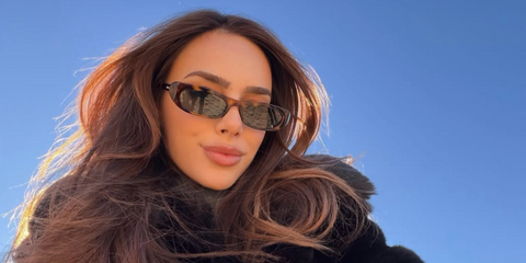 Brazilian model and influencer Bruna Biancardi was seen wearing tortoiseshell Saint Laurent Sun SL 557 Shade 002 slim sunglasses in her Instagram post, November 2025.