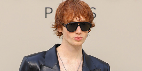 Model Calum Harper was seen wearing black Givenchy Day GV40137U 01N aviator sunglasses at the Givenchy Fall/Winter 2026 fashion show during Paris Fashion Week.