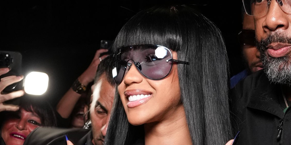 Cardi B wore black Gucci GG2271S 001  shield sunglasses during Milan Fashoin Week Spring Summer 2027