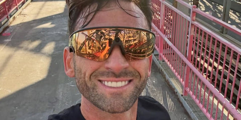 Television personality Carl Radke was seen wearing black Oakley Meta Vanguard OW8001 04 Prizm Smart Glasses with prizm 24k lenses in his Instagram post, April 2026.