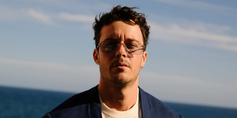 French actor Cesar Domboy was seen wearing Persol Luc 1030V 515 optical glasses at a Persol event in Liguria, Italy, June 2026.