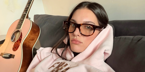 Canadian singer Charlotte Cardin was seen wearing tortoiseshell Saint Laurent Sun SL 815 Romy 009 sunglasses with light brown lenses in her Instagram post, October 2025.